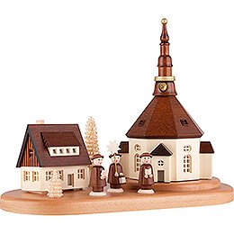 Seiffener Dorf und Kurrende auf Sockel - 22 cm