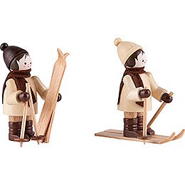 Thiel Figurine - Children with Ski - natural - Set of Two - 5,5 cm / 2.2 inch