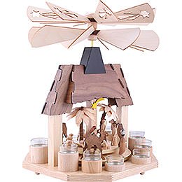 1-Tier Pyramid - Nativity Scene with Two Counter Rotating Winged Wheels - 41 cm / 16 inch