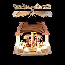 1-Tier Pyramid - Nativity Scene with Two Counter Rotating Winged Wheels - 41 cm / 16 inch