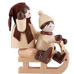 Thiel Figurine - Sledge Lady with Child - natural - 5,5 cm / 2.2 inch