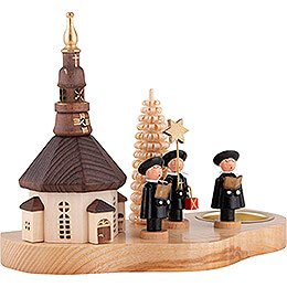 Teelichthalter mit Seiffener Kirche und Kurrende - 12 cm
