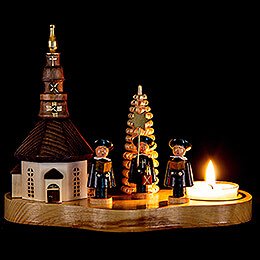 Tea Light Holder with Seiffen Church and Carolers - 12 cm / 4.7 inch