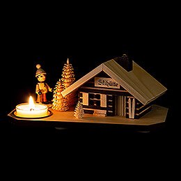 Smoking Hut - Ski Lodge - with Tea Light Holder - 10 cm / 3.9 inch