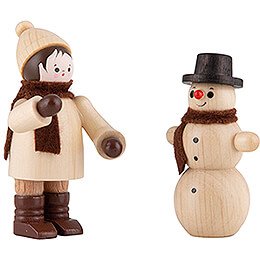 Thiel Figurine - Snowman Builder with Snowman - natural - Set of Two - 6 cm / 2.4 inch