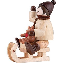 Thiel Figurine - Winter Child with Teddy on Sledge - 6 cm / 2.4 inch