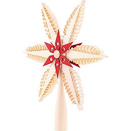 Tree Topper - Wood Chip Star - Natural / Red - 23 cm / 9.1 inch
