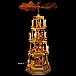 4-stöckige Pyramide Christi Geburt mit Musikspielwerk, natur - 100 cm