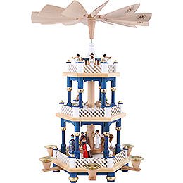 3-stöckige Pyramide Christi Geburt blau - 40 cm