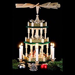 3-Tier Pyramid - Nativity Scene - Christmas Green/Natural Wood - 40 cm / 16 inch