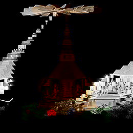 1-Tier Pyramid - Church of Seiffen, Natural Wood - 52 cm / 20.5 inch