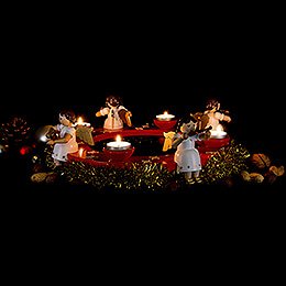 Tea Light Wreath - Angel Foursome - Red - 12 cm / 4.7 inch