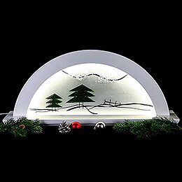 Candle Arch - Erle Weiss with Glas and Green Fir Tree - 79x14x35 cm / 31x5.5x14 inch