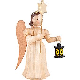 Long Pleated Skirt Angel with Lantern and Star, Natural - 22 cm / 8.7 inch