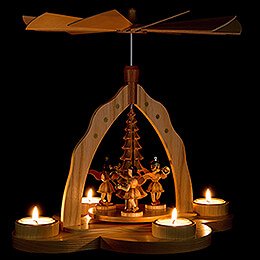1-Tier Pyramid - Three Angels, Natural with Tea Candle Holder - 28x27x30 cm / 11x10.6x11.8 inch