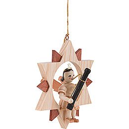 Angel Sitting in a Star with Bassoon, Natural - 9 cm / 3.5 inch