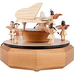 Music Box with Angel at the Piano, Natural - 21x18 cm / 7.1 inch