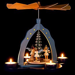 1-Tier Pyramid - Tea Candle Holder and Three Angels, Colored - 30 cm / 11.8 inch