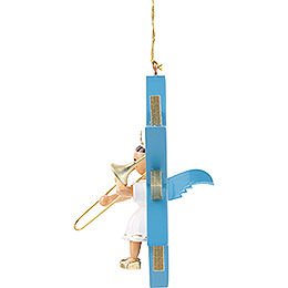 Angel with Slide Trombone in Star, Colored - 9 cm / 3.5 inch