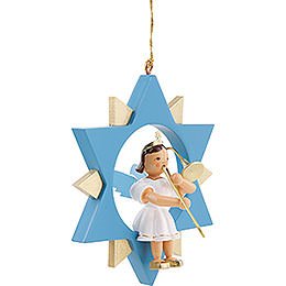 Angel with Slide Trombone in Star, Colored - 9 cm / 3.5 inch