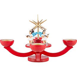 Candle Holder - Advent Red, with Tea Candle Holder - and Four Standing Angels - 31x31 cm / 12.2x12.2 inch