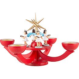 Candle Holder - Advent Red, with Tea Candle Holder - and Four Standing Angels - 31x31 cm / 12.2x12.2 inch
