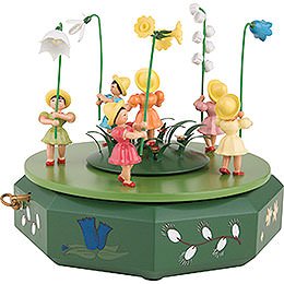 Music Box with Five Flower Children and Flower Meadow - 21x18 cm / 7.1 inch