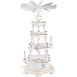 3-Tier Pyramid - without Figurines, White-Gold - 230 V Electr. Motor - 58 cm / 22.8 inch