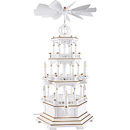 3-Tier Pyramid - without Figurines, White-Gold - 120 V Electr. Motor (US-Standard) - 58 cm / 22.8 inch