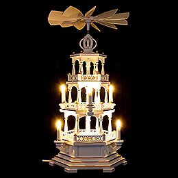 3-Tier Pyramid - without Figurines, White-Gold - 230 V Electr. Motor - 58 cm / 22.8 inch