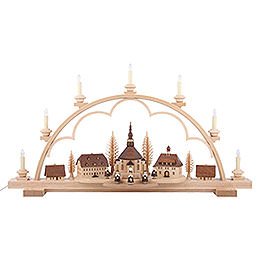 Candle Arch - Seiffen Village Natural Wood, 120V - 80x15x43 cm / 31.5x6x17 inch