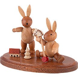 2 Easter Bunnies Playing - 4 cm / 2 inch
