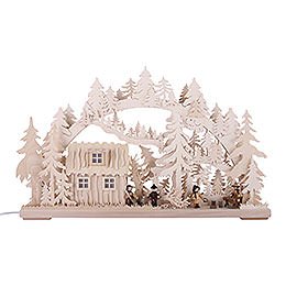 3D Double Arch - Forest Hut with Forest Workers - 62x38x8 cm / 24x15x3 inch