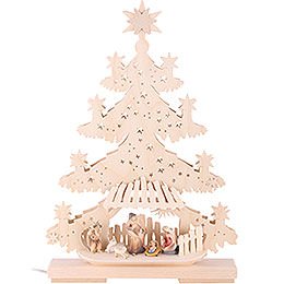 Light Triangle - Fir Tree with Nativity Scene - 32x44x7 cm / 13x17x8 inch