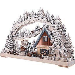3D Double Arch - Workshop with Turning Christmas Pyramid and White Frost 72x43 cm / 28x17 inch