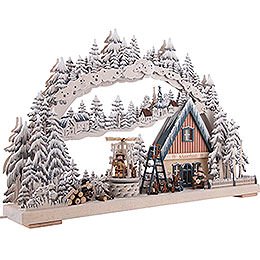 3D Double Arch - Workshop with Turning Christmas Pyramid and White Frost 72x43 cm / 28x17 inch