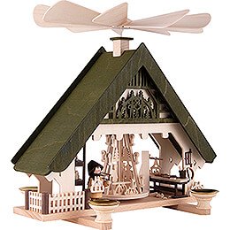 1-stöckige Hauspyramide Kunsthandwerkerhaus grün - 28 cm