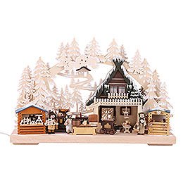 3D Double Arch - Christmas Market with White Frost - 40x30x7 cm / 16x12x3 inch