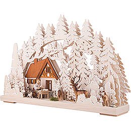 3D-Schwibbogen Berghütte mit Schnitzer - 62x40 cm