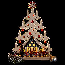Light Triangle - Fir Tree - Christmas Eve with red Bells - 32x44 cm / 12.6x17.3 inch