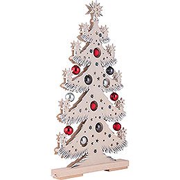 Light Triangle - Fir Tree with Red/Grey Christmas Balls and White Frost - 57x30 cm / 22.4x11.8 inch
