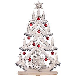 Light Triangle - Fir Tree with Red/Grey Christmas Balls and White Frost - 72x38 cm / 28x15 inch
