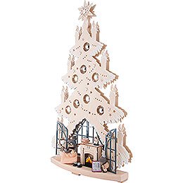 Light Triangle - Fir Tree - Fireplace Room with Silver Christmas Balls and White Frost - 42x70 cm / 16.5x27.6 inch