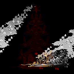 Lichterspitze Tanne Weihnachtszauber im Dorf mit Raureif - 43x73,5 cm