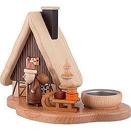 Smoker - House with Santa Claus on Pedastal for One Tea Candle, Natural - 16x21,5x12 cm / 4.7 inch