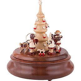 Elektronische Spieldose - Weihnachtsmann und Geschenkeengel natur - 21 cm