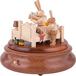 Electronic Music Box - Bunny Bed with Good Night Stories - 16 cm / 6 inch