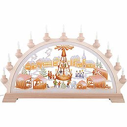 Candle Arch - Christmas Market with Pyramid, Colored - 65x40 cm / 26x17.5 inch