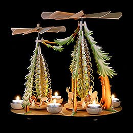 1-Tier Pyramid - Two Winged Wheels - Deer in the Woods, Colored - 37x35 cm / 14.5x14 inch