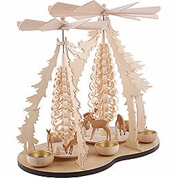 1-Tier Pyramid - Two Winged Wheels - Deer in the Woods - 37x35 cm / 14.5x14 inch